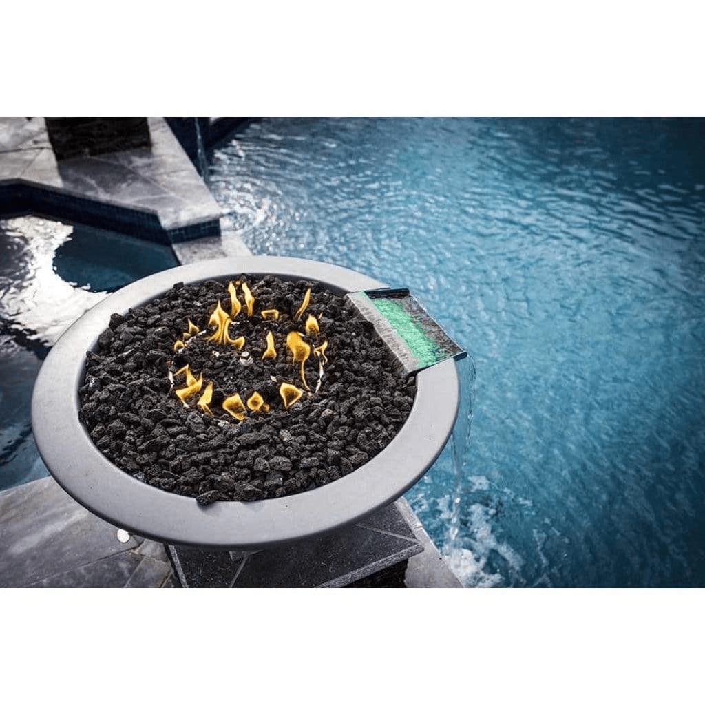 Fire and Water Bowl The Outdoor Plus 24" OPT-RFW Series Cazo GFRC Match Lit Round Fire and Water Bowl