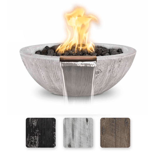 Fire and Water Bowl The Outdoor Plus 27" Sedona GFRC Wood Grain Concrete Round Fire and Water Bowl