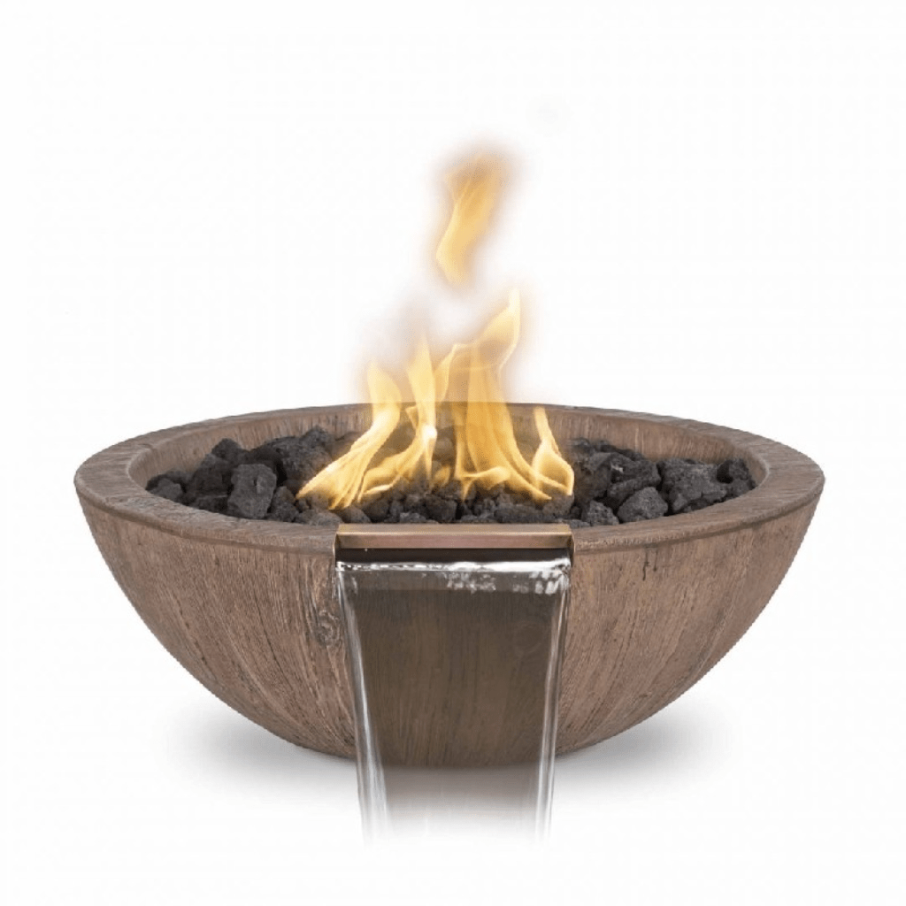 Fire and Water Bowl The Outdoor Plus 27" Sedona GFRC Wood Grain Concrete Round Fire and Water Bowl