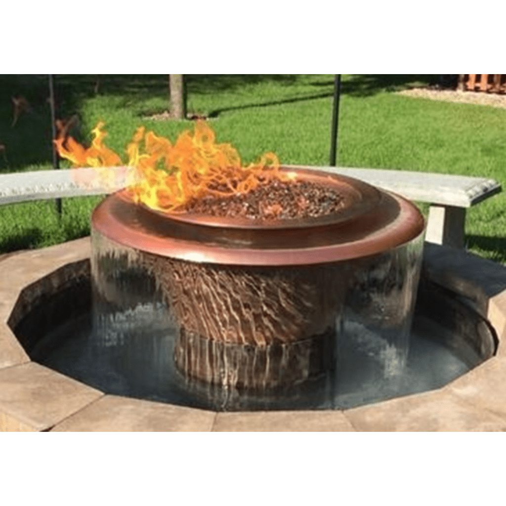 Fire and Water Bowl The Outdoor Plus 30" Cazo Hammered Copper 360° Spill Round Fire & Water Bowl