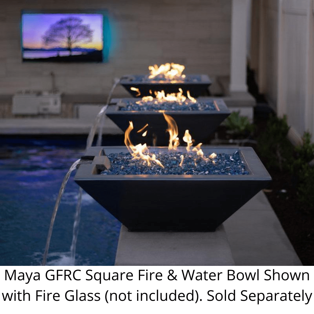 Fire and Water Bowl The Outdoor Plus 30" Maya GFRC Concrete Square Fire & Water Bowl
