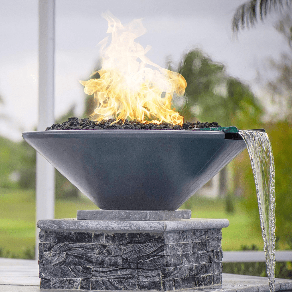 Fire and Water Bowl The Outdoor Plus 31" OPT-RFW Series Cazo GFRC Match Lit Round Fire and Water Bowl