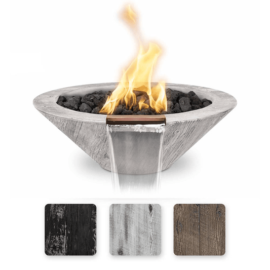 Fire and Water Bowl The Outdoor Plus 32" Cazo GFRC Wood Grain Concrete Round Fire & Water Bowl