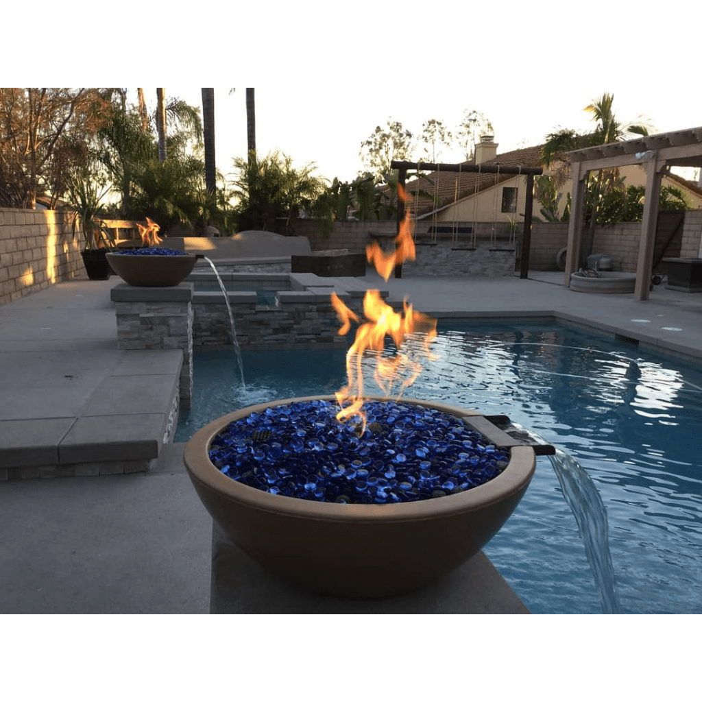 Fire and Water Bowl The Outdoor Plus 33" OPT-RFW Series Sedona GFRC Match Lit Round Fire and Water Bowl