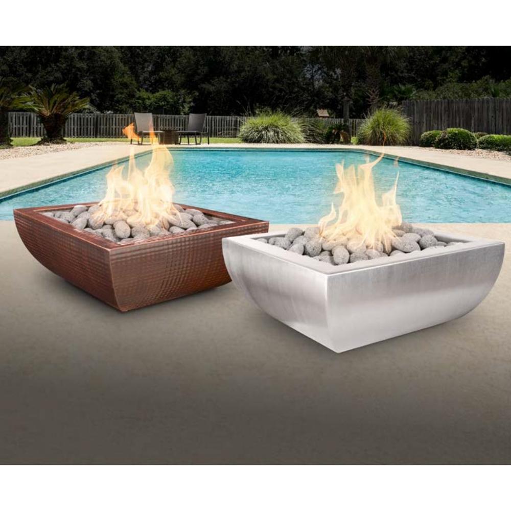 Fire and Water Bowl The Outdoor Plus 36" Avalon Hammered Copper & Stainless Steel Square Fire Bowl