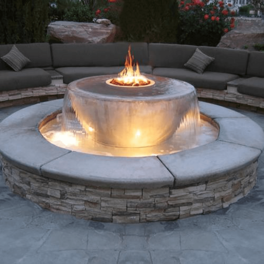 Fire and Water Bowl The Outdoor Plus 38" Sedona GFRC 360 Degree Spill Round Fire and Water Bowl