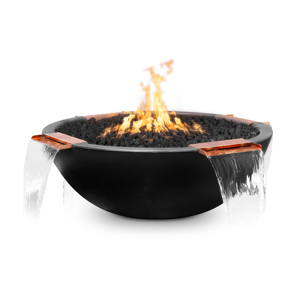 Fire and Water Bowl The Outdoor Plus 46" OPT-RFW4W Series Sedona GFRC Match Lit 4 Way Spill Round Fire and Water Bowl