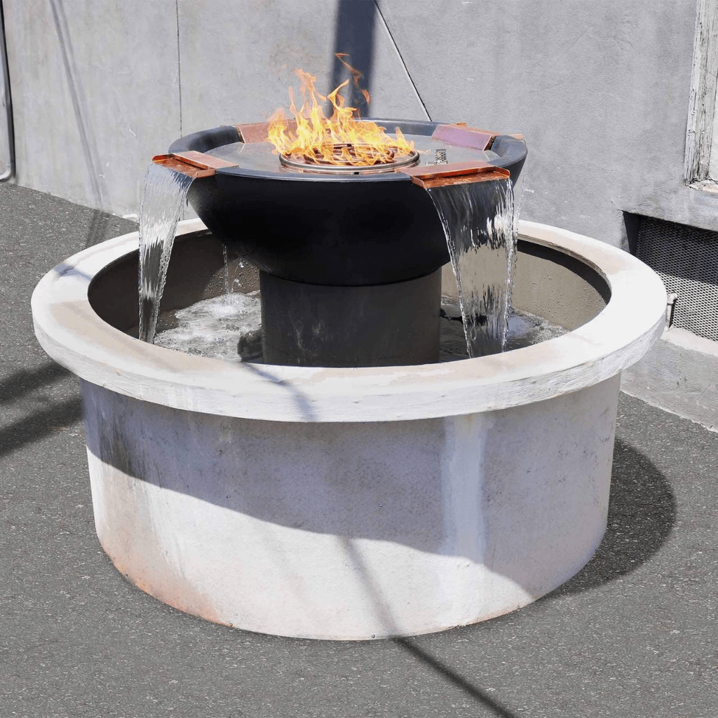 Fire and Water Bowl The Outdoor Plus 60" Sedona GFRC Concrete 4 Way Spill Round Fire and Water Bowl
