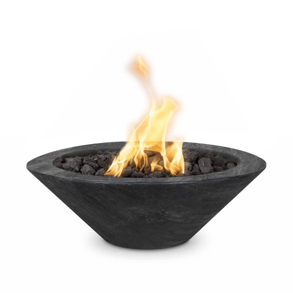 Fire Bowl Match Lit / Natural Gas / Ebony The Outdoor Plus 32" Cazo GFRC Wood Grain Concrete Round Fire Bowl