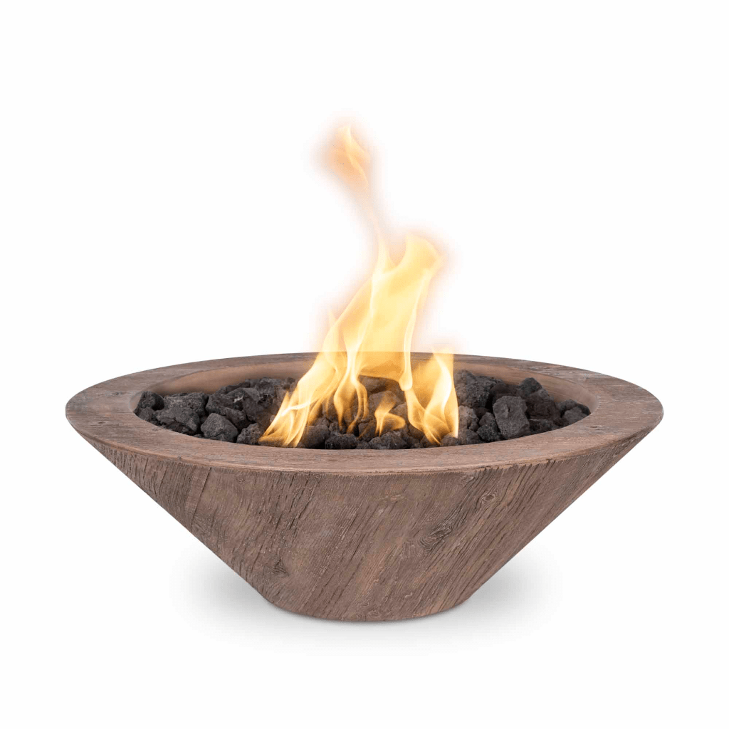 Fire Bowl Match Lit / Natural Gas / Oak The Outdoor Plus 32" Cazo GFRC Wood Grain Concrete Round Fire Bowl