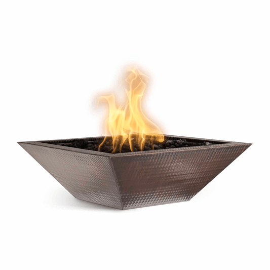 Fire Bowl Match Lit / Natural Gas The Outdoor Plus 24" Maya Hammered Copper Square Fire Bowl