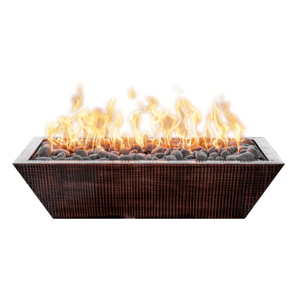 Fire Bowl Match Lit / Natural Gas The Outdoor Plus 48" Linear Maya Hammered Copper Rectangle Fire Bowl
