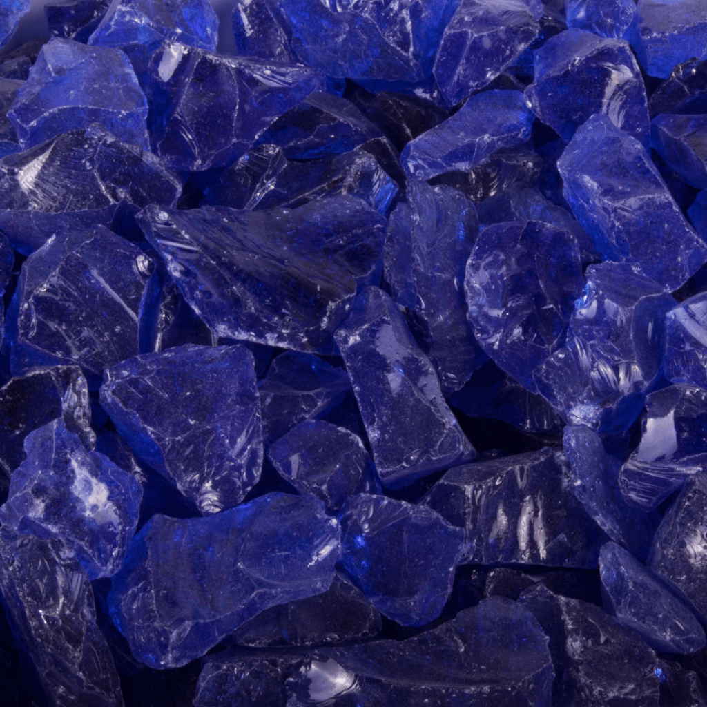 Fire Glass 1/2 - 3/4-Inch Blue Standard / 25 lb Bag The Outdoor Plus Fire Glass Media for Fire Bowl and Pit