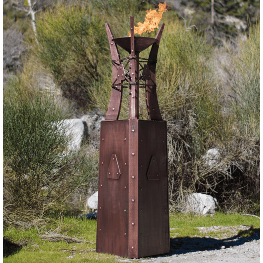 Fire Pit The Outdoor Plus 87" Bastille Hammered Copper Square Gas Fire Tower