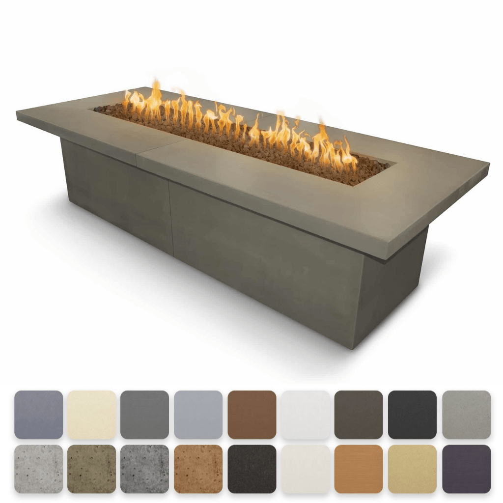 Fire Table Match Lit / Ash The Outdoor Plus 120" Newport GFRC Concrete Rectangle Liquid Propane Fire Table