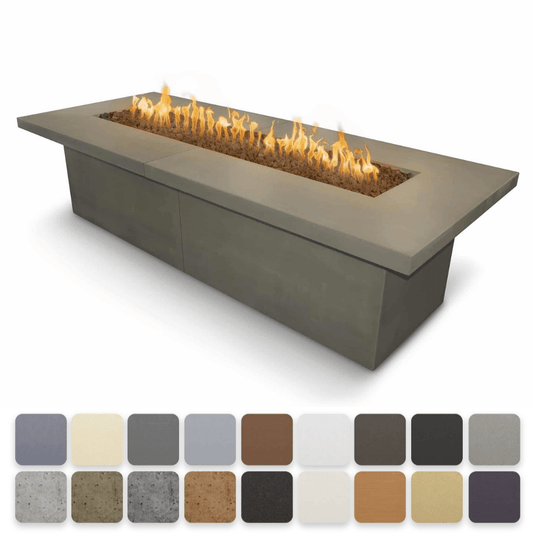 Fire Table Match Lit / Ash The Outdoor Plus 144" Newport GFRC Concrete Rectangle Liquid Propane Fire Table