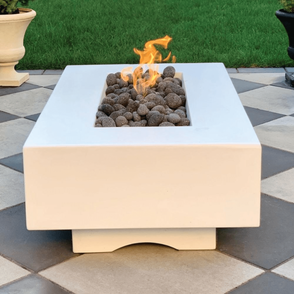 Fire Table The Outdoor Plus 48" Del Mar GFRC Concrete Rectangle Liquid Propane Fire Pit Table