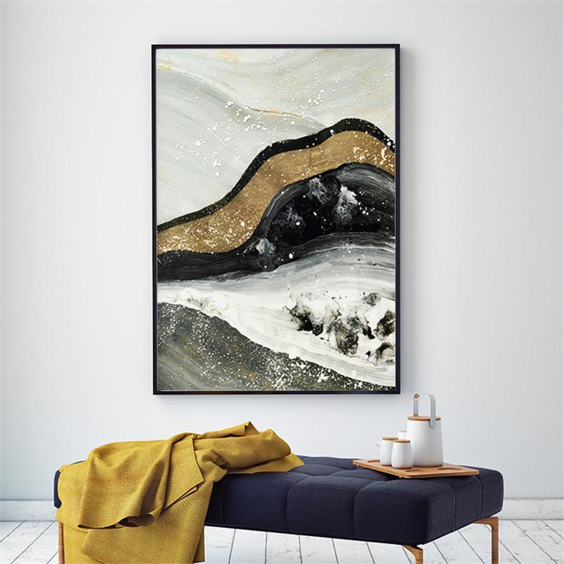 Golden Quicksand Mountains Abstract Canvas Prints Set