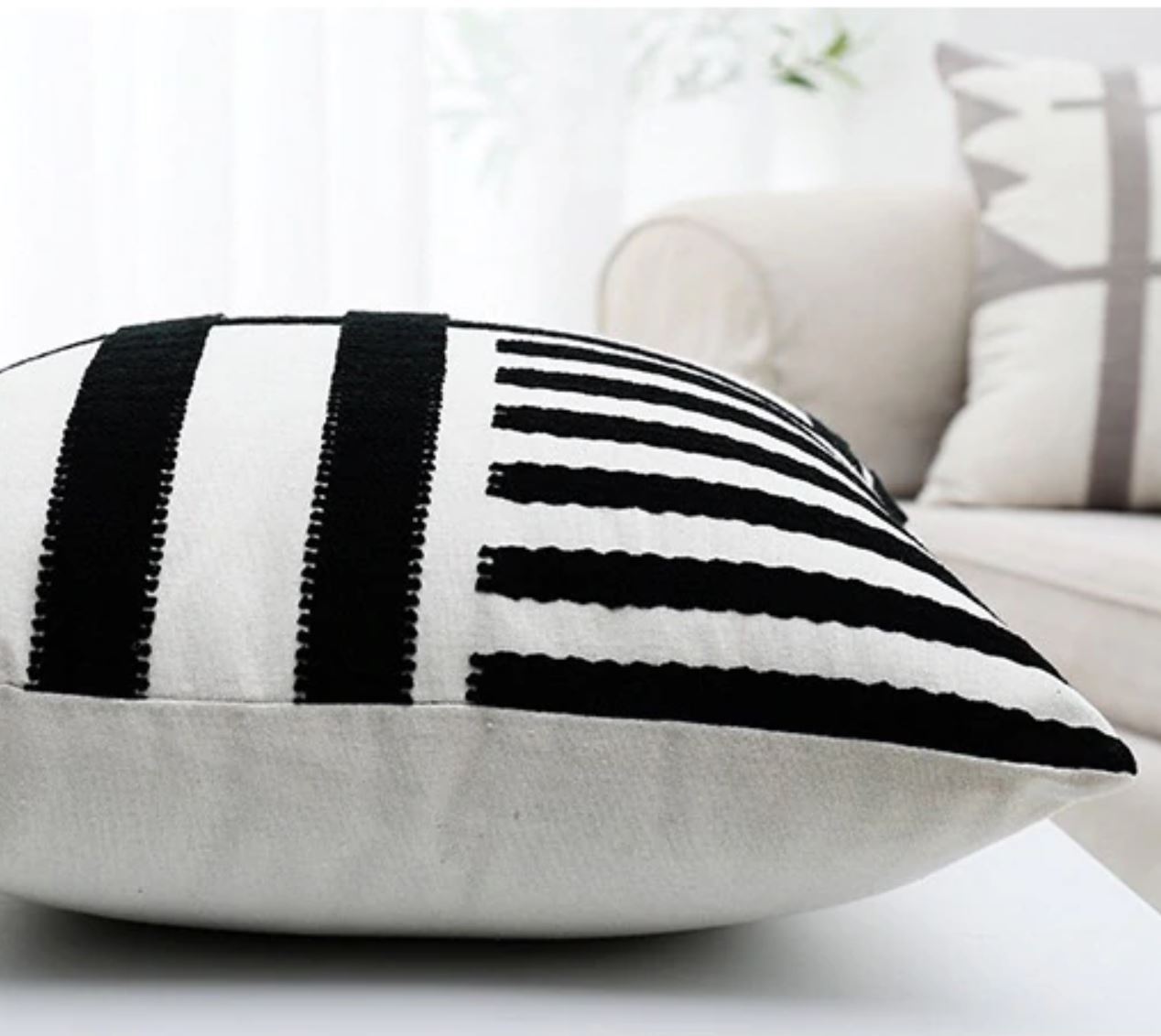 Linear Embroidered Pillow Cover