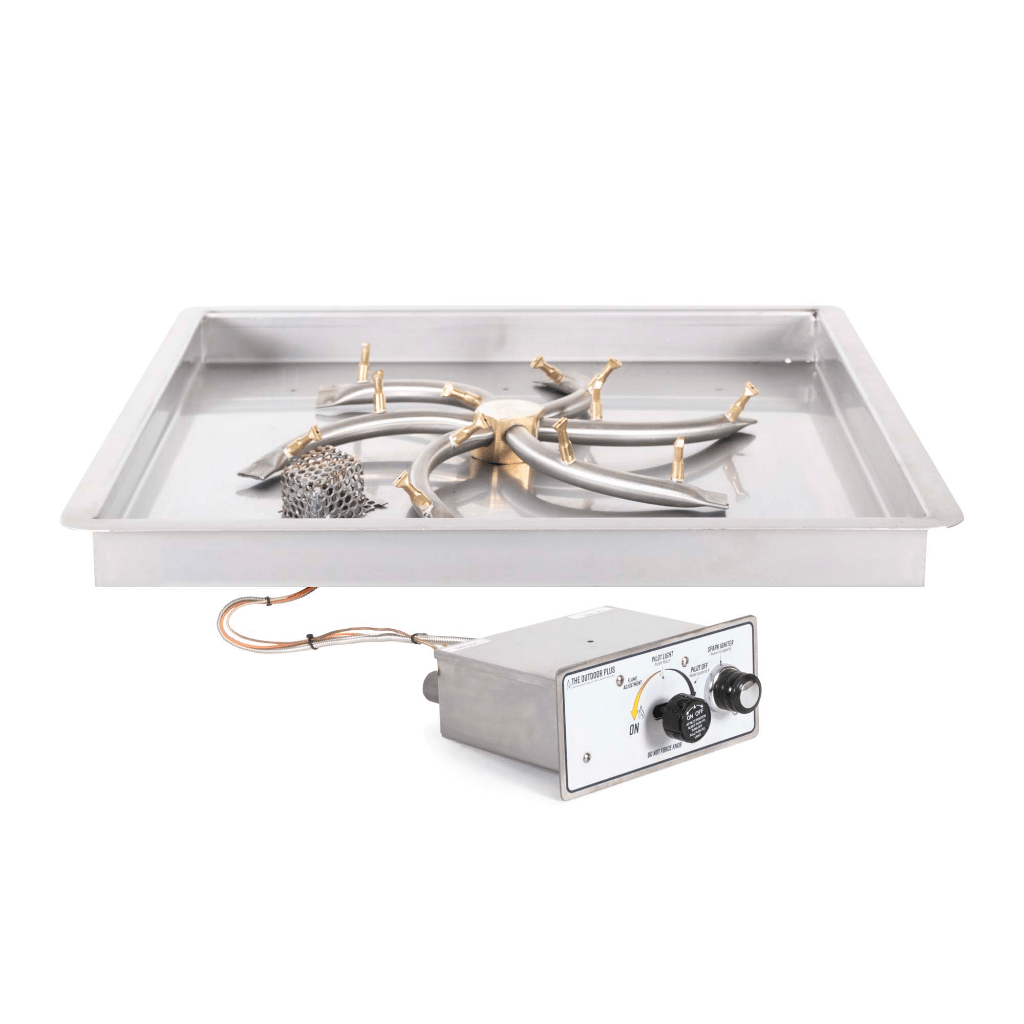 Pan & Burner Kit Flame Sense with Spark / 12-inch The Outdoor Plus Square Drop-in Pan With Stainless Steel Triple 'S' Bullet Burner