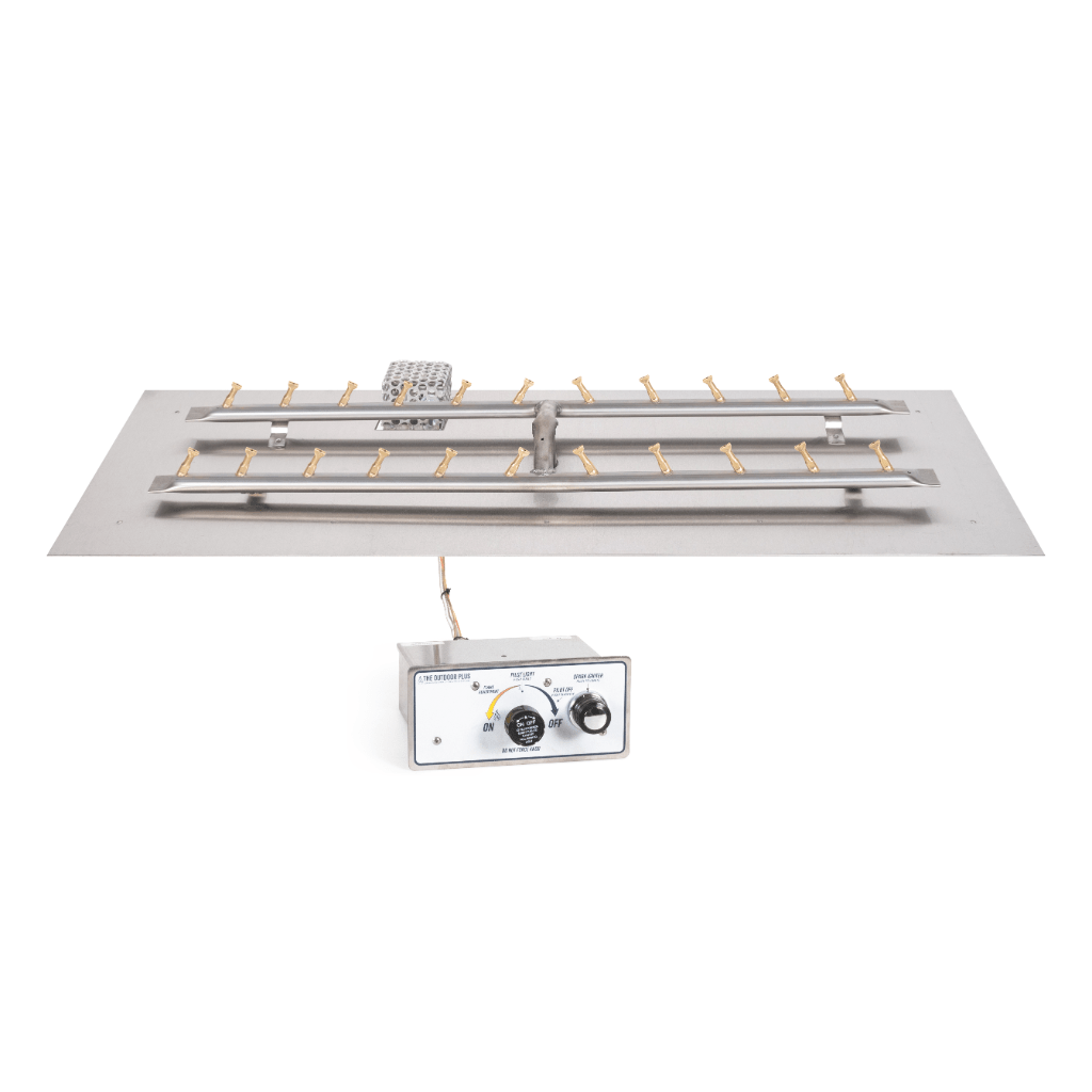 Pan & Burner Kit Flame Sense with Spark / 24x12-inch The Outdoor Plus Rectangular Flat Pan With Stainless Steel 'H' Bullet Burner