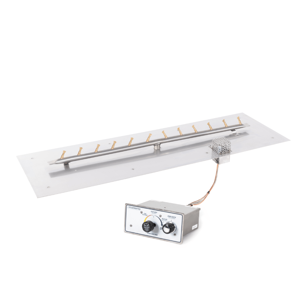 Pan & Burner Kit Flame Sense with Spark / 24x8-inch The Outdoor Plus Rectangular Flat Pan With Stainless Steel Linear Bullet Burner
