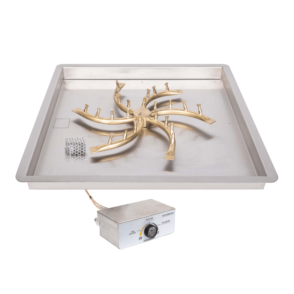 Pan & Burner Kit Match Lit with Flame Sense / 12-inch The Outdoor Plus Square Drop-in Pan With Brass Triple 'S' Bullet Burner