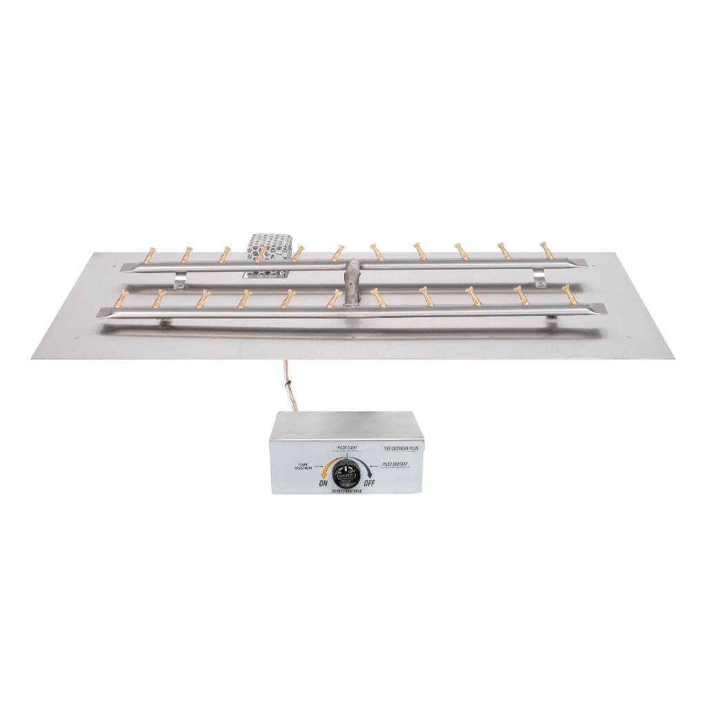 Pan & Burner Kit Match Lit with Flame Sense / 24x12-inch The Outdoor Plus Rectangular Flat Pan With Stainless Steel 'H' Bullet Burner