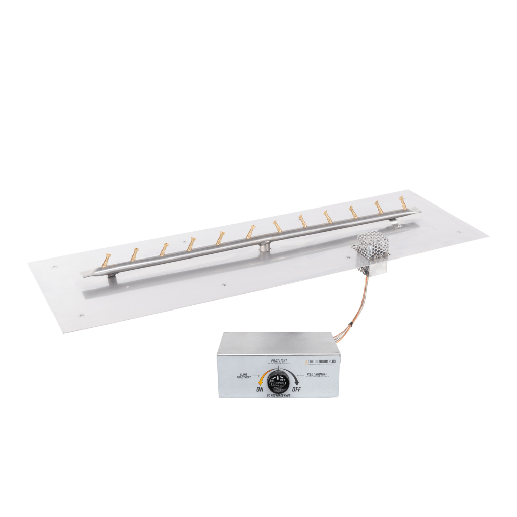 Pan & Burner Kit Match Lit with Flame Sense / 24x8-inch The Outdoor Plus Rectangular Flat Pan With Stainless Steel Linear Bullet Burner