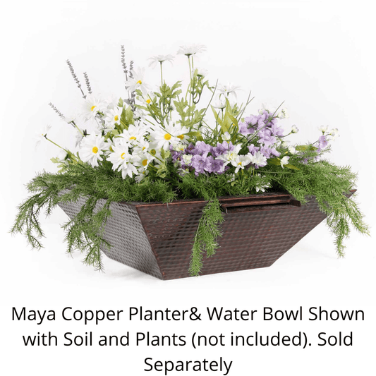 Planter and Water Bowl 24-Inch The Outdoor Plus Maya Hammered Copper Square Planter & Water Bowl