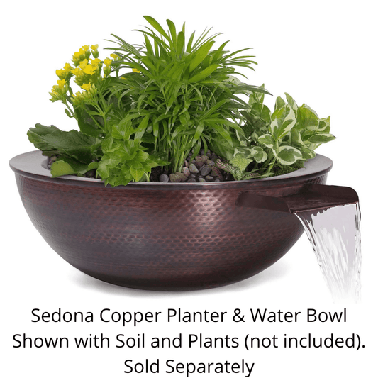Planter and Water Bowl The Outdoor Plus 27" Sedona Hammered Copper Round Planter & Water Bowl
