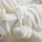 Nordic White Pompon Throw Blanket