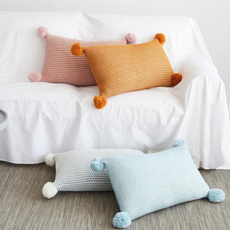 Polly Pom Pom Lumbar Knit Pillow Cover