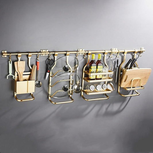 Golden Aluminium Wall Mounted Kitchen Storage Racks - Western Nest, LLC