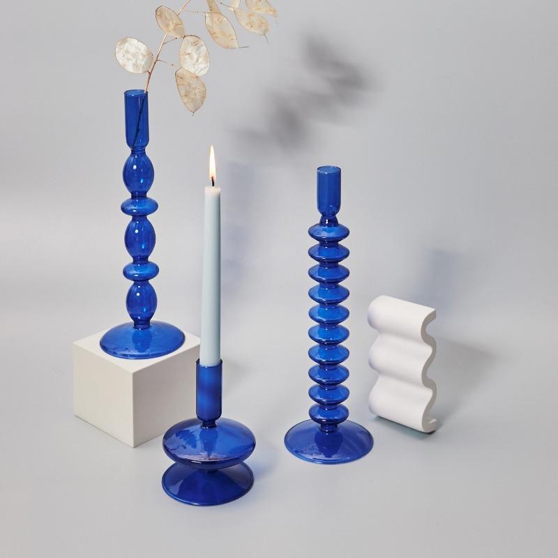 Blue Horizon Taper Glass Candlestick Holders - Western Nest, LLC