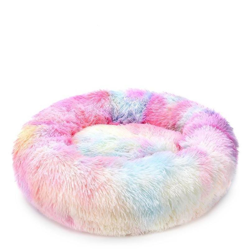 Round Rainbow Extra Plush Calming Donut Cat Bed - Western Nest, LLC
