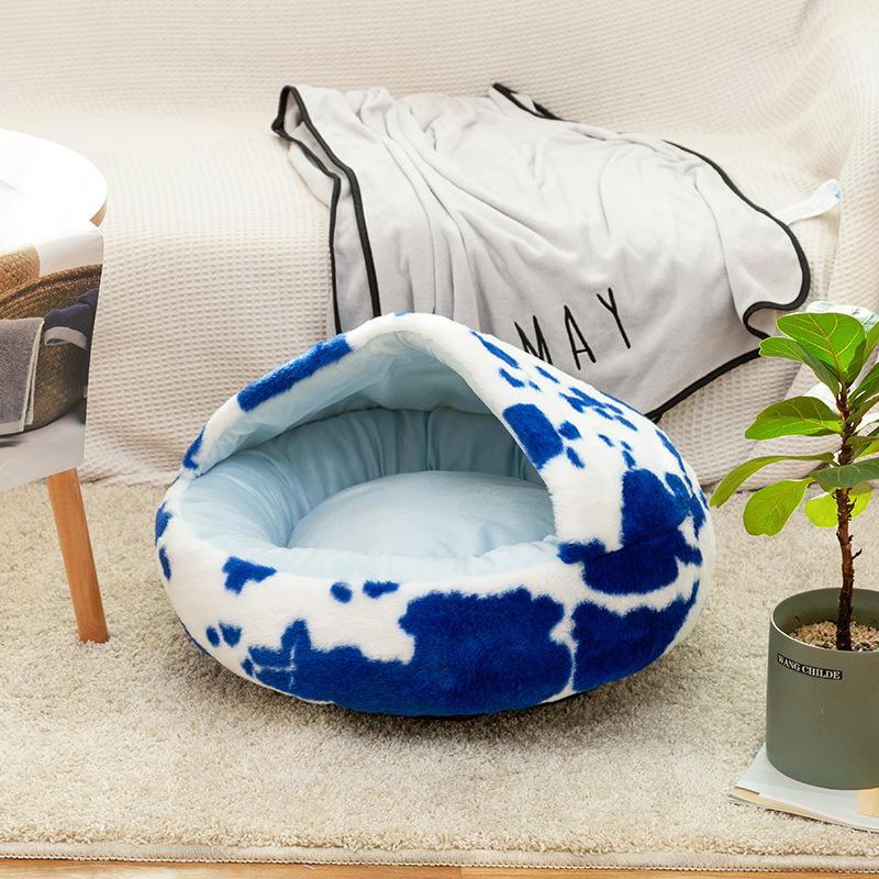 Cow Patch Round Plush Cat Cave Bed - Western Nest, LLC