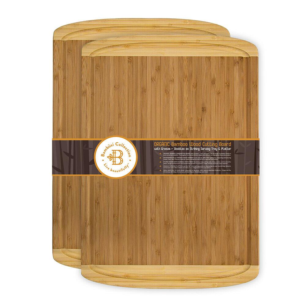 Thick Bamboo Cutting and Chopping Board with Drip Grooves, Set of 2