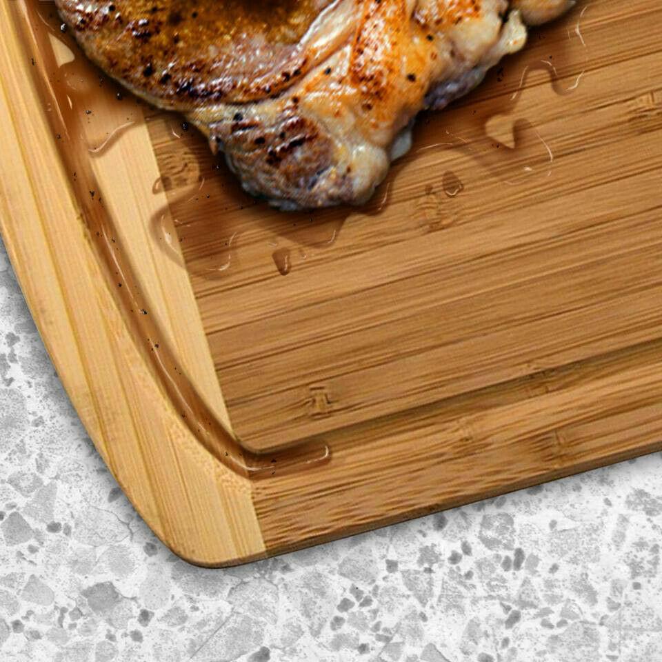 Thick Bamboo Cutting and Chopping Board with Drip Grooves, Set of 2