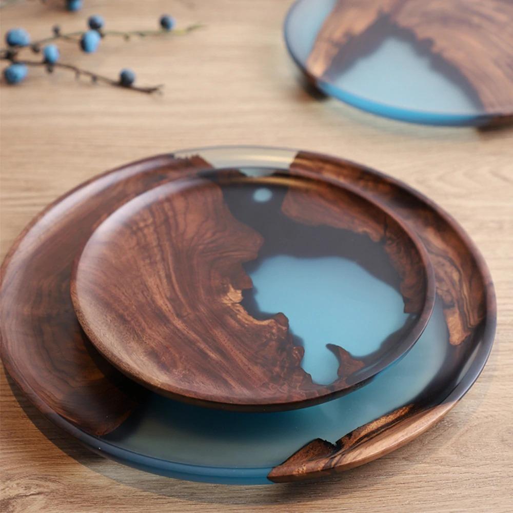 Sea River Wood and Resin Snack Plates