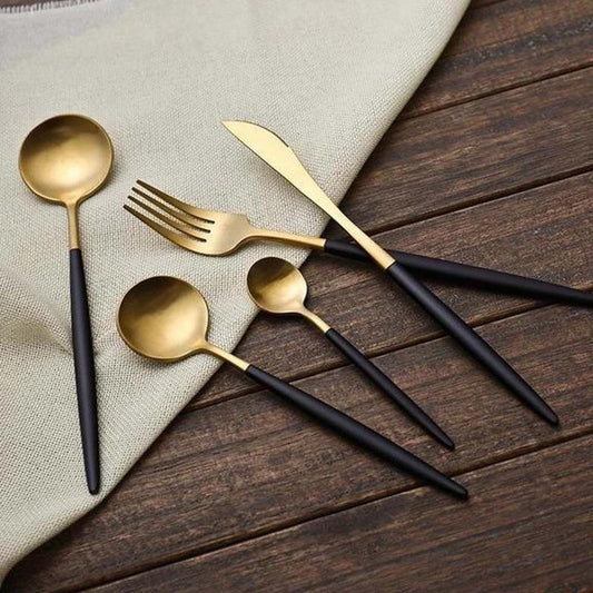 Gold and Black 24-Piece Dinnerware Cutlery Set - Western Nest, LLC