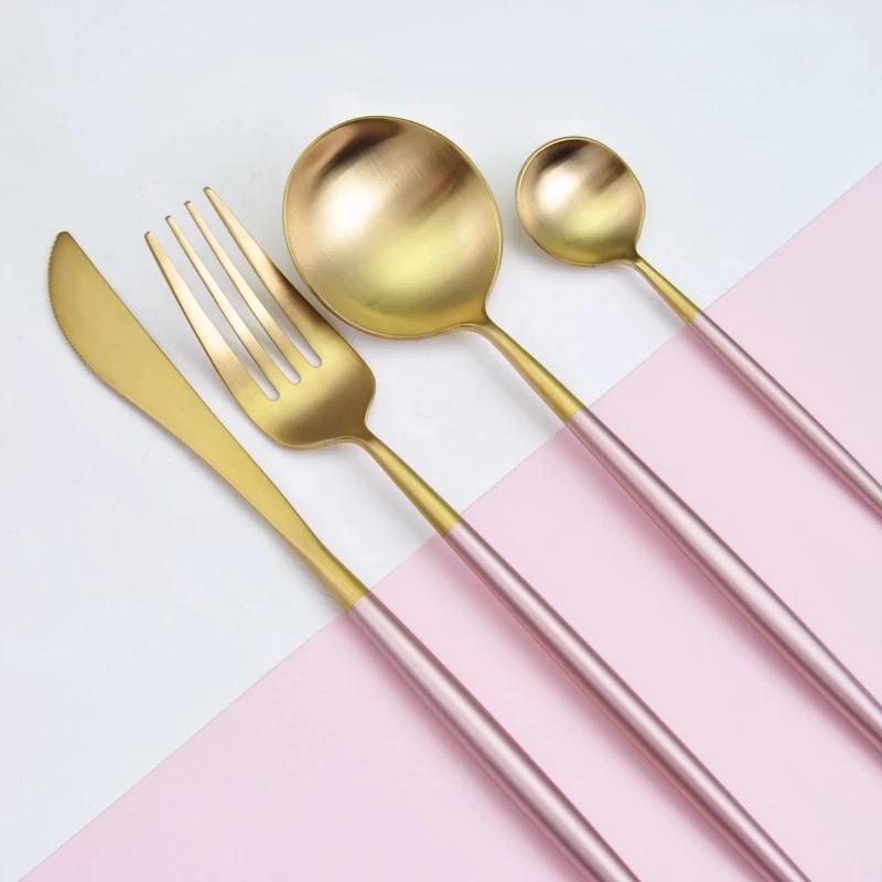 Gold and Pink 24-Piece Dinnerware Cutlery Set - Western Nest, LLC