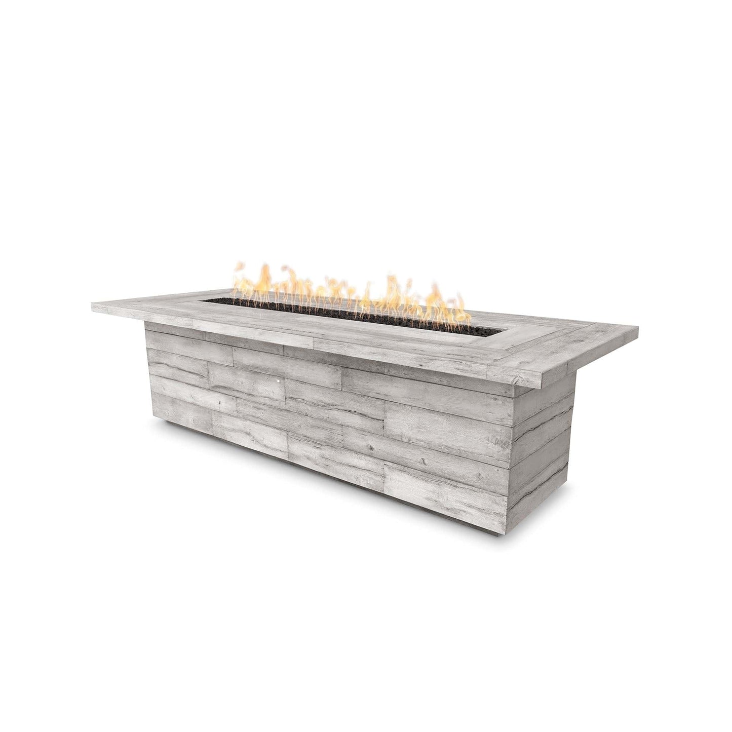 The Outdoor Plus Laguna 120” x 60” 12V Electronic Ignition Wood Grain Fire Pit OPT-LGNGF120E12V