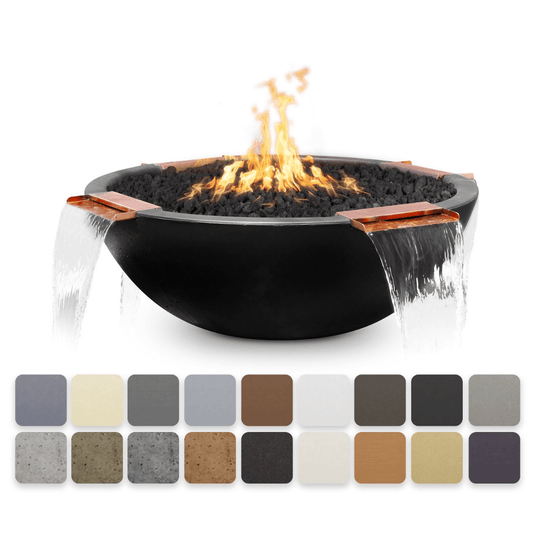 The Outdoor Plus Sedona GFRC 46" Concrete 4 Way Spill Round Match Lit Fire & Water Bowl OPT-46RFW4W
