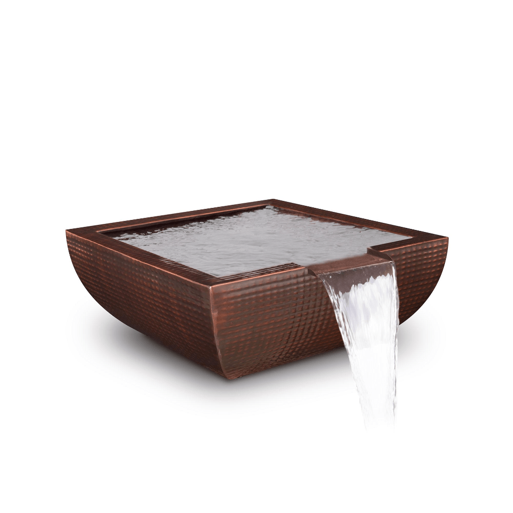 Water Bowl 24-Inch / Copper The Outdoor Plus Avalon Hammered Copper & Stainless Steel Square Water Bowl