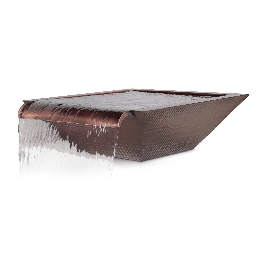 Water Bowl 24-Inch The Outdoor Plus Maya Hammered Copper Wide Spillway Square Water Bowl